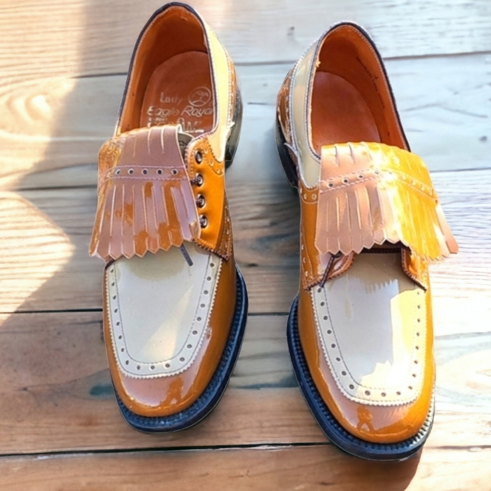 VINTAGE DUPONT CORFAM LADY EAGLE Golf Cleats 7 Spectator Kiltie Wingtip Loafers - Picture 3 of 16